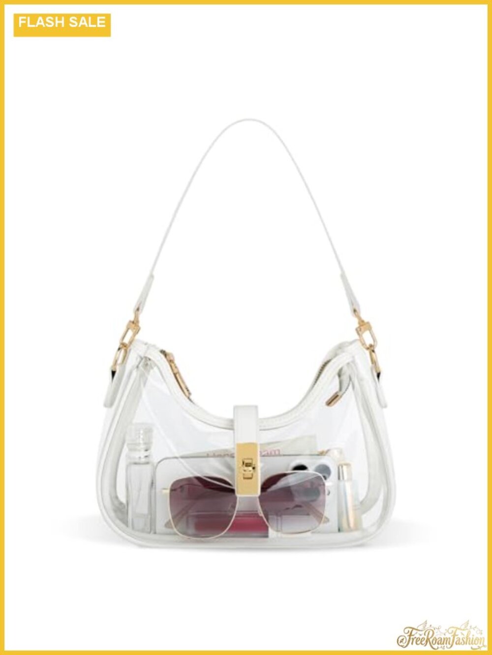 Vegan Leather Hobo Shoulder Bag with Chain - Clear PVC Purse Crossbody